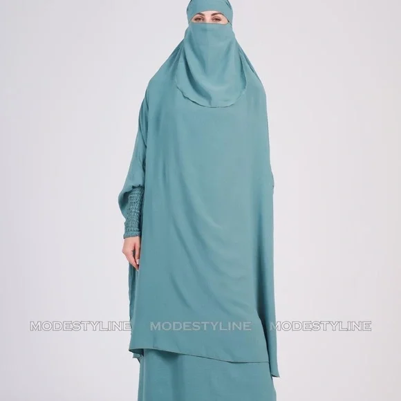3 pc Jilbab set Turquoise Abaya set, Jilbab skirt and khimar with niqab Islamic - Picture 3 of 8